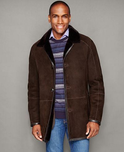 The Fur Vault Mens Shearling Button-Front Jacket