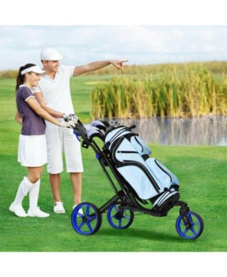 3 Wheel Folding Golf Push Cart with Scoreboard and Adjustable Handle