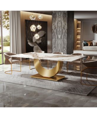 78.7-Inch Sintered Stone Dining Table with Snowy White Pandora Top, Luxury Kitchen & Dining Room Table