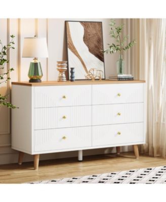 6 Drawer Dresser, 47 inch Modern White Dresser for Bedroom, Wide Large Double Dresser Wood Storage Organizer Chest of Drawers for Closet Living Room Hallway Entryway