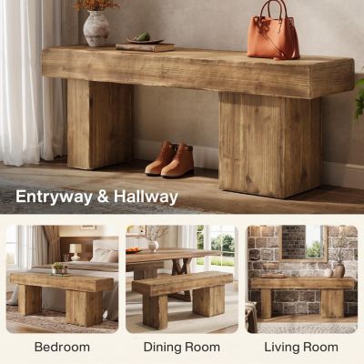 Thickened Solid Wood Bench, 47" Rustic Farmhouse Entryway Bench, Heavy Duty Dining Bench