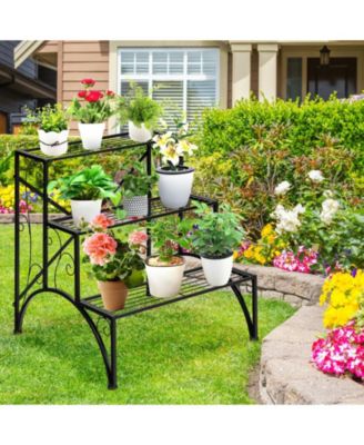 3-Tier Metal Plant Rack Garden Shelf in Stair Style