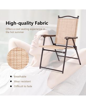 Set of 2 Patio Folding Sling Back Camping Deck Chairs