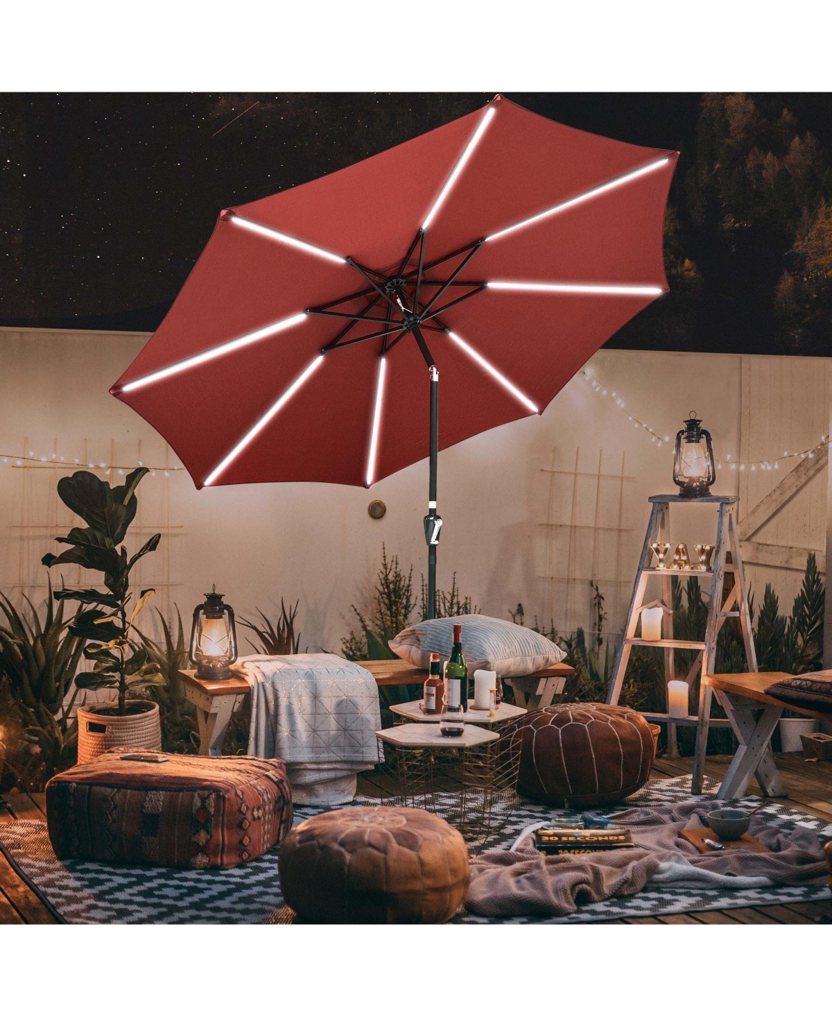 Yescom Ft Solar Powered Patio Umbrella with Tilt and Crank Outdoor Garden Backyard