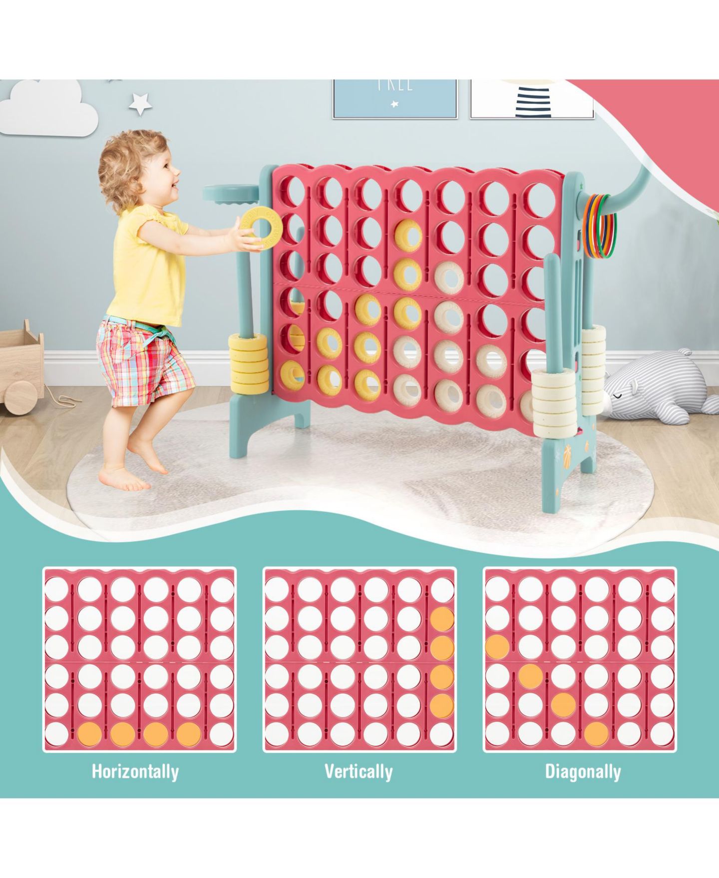 Детские игрушки SUGIFT 4-in-a-Row Connect Game with Basketball Hoop and Toss Ring, 47"L x 13"W x 31"H, Ages 3+ — фото 7