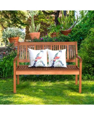 Two Person Solid Wood Garden Bench with Curved Backrest and Wide Armrest