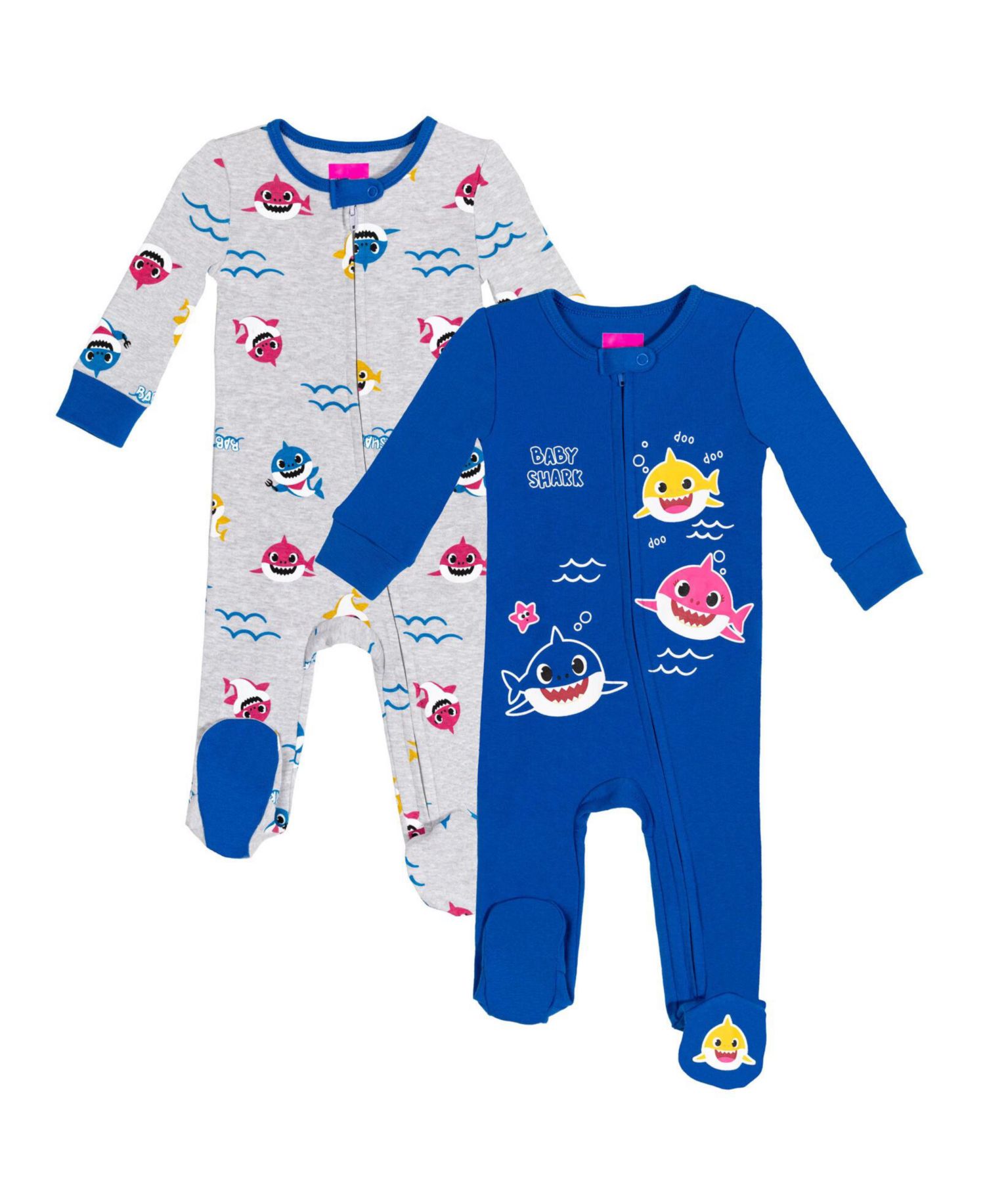Baby Boys Pinkfong Shark 2 Pack Zip Up Sleep N' Play Coveralls