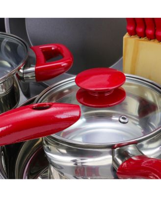 22 Piece Aluminum Cookware Combo Set in Red