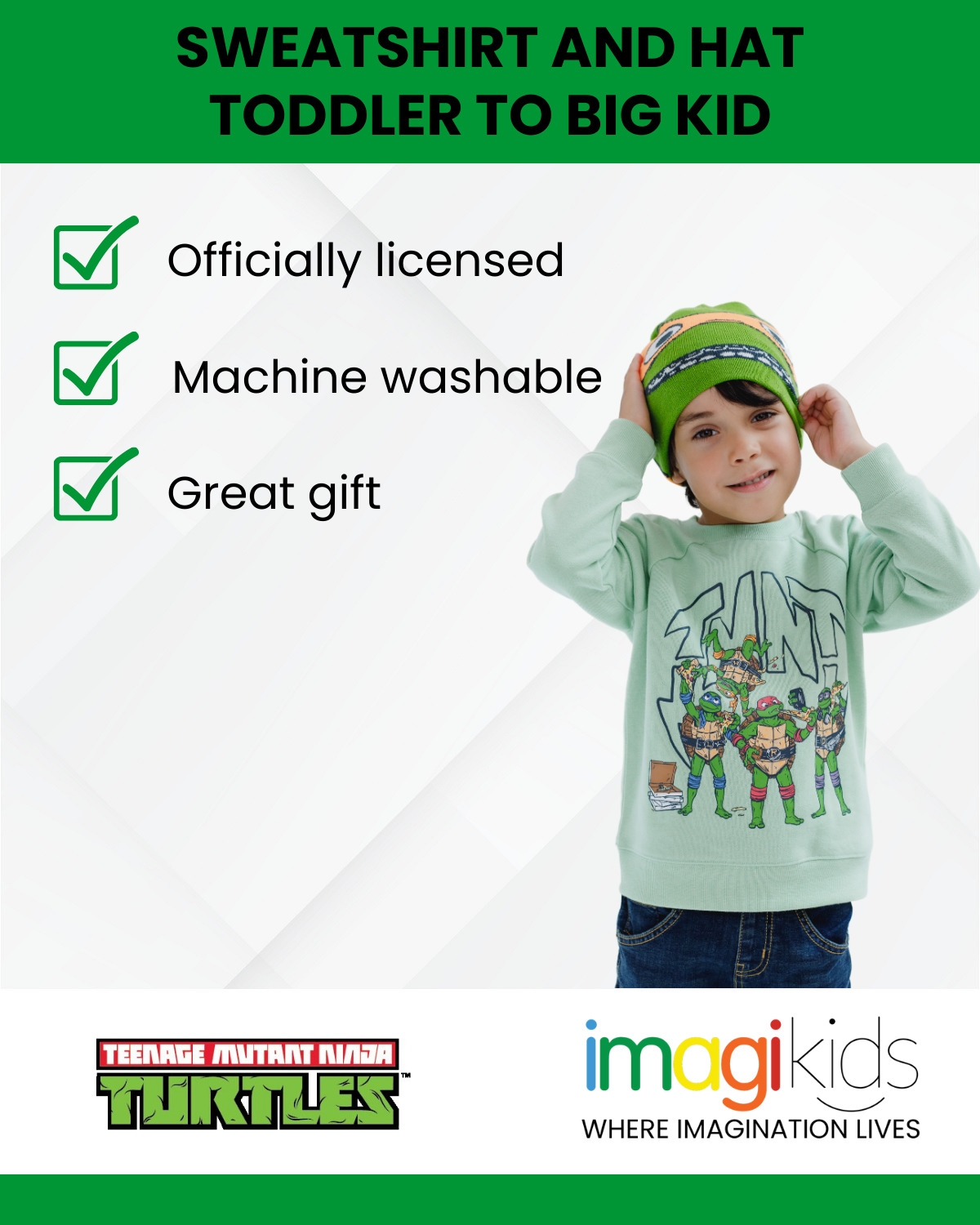 Teenage Mutant Ninja Turtles Toddler Boys Fleece Sweatshirt and Hat to (2T - 14-16)