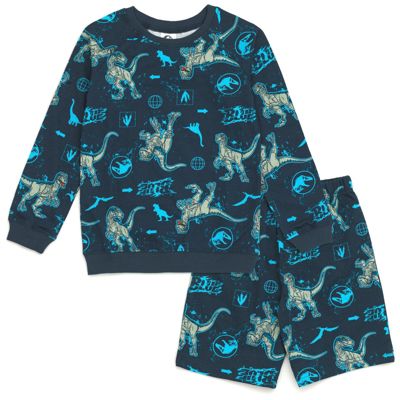Jurassic World Blue French Terry Sweatshirt and Bike Shorts Little Kid to Big Kid