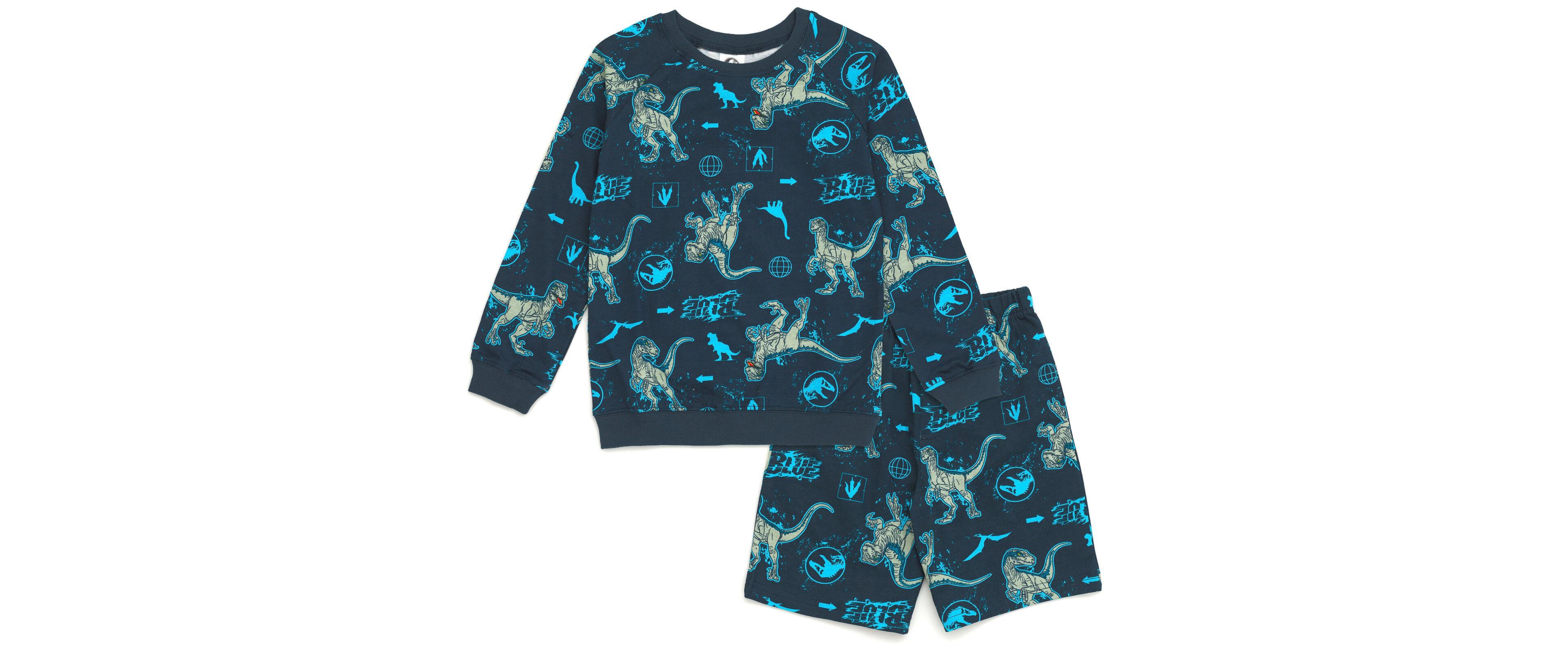 Jurassic World Boys Park Blue French Terry Sweatshirt and Bike Shorts to