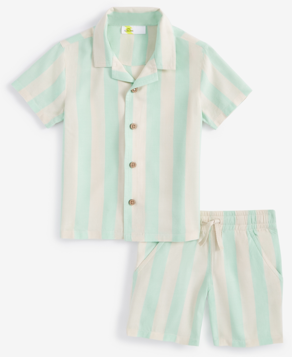 Epic Threads Toddler Boys Cabana Stripe Woven Short-sleeve Shirt & Shorts Set, Created For Macy's In Green Ash