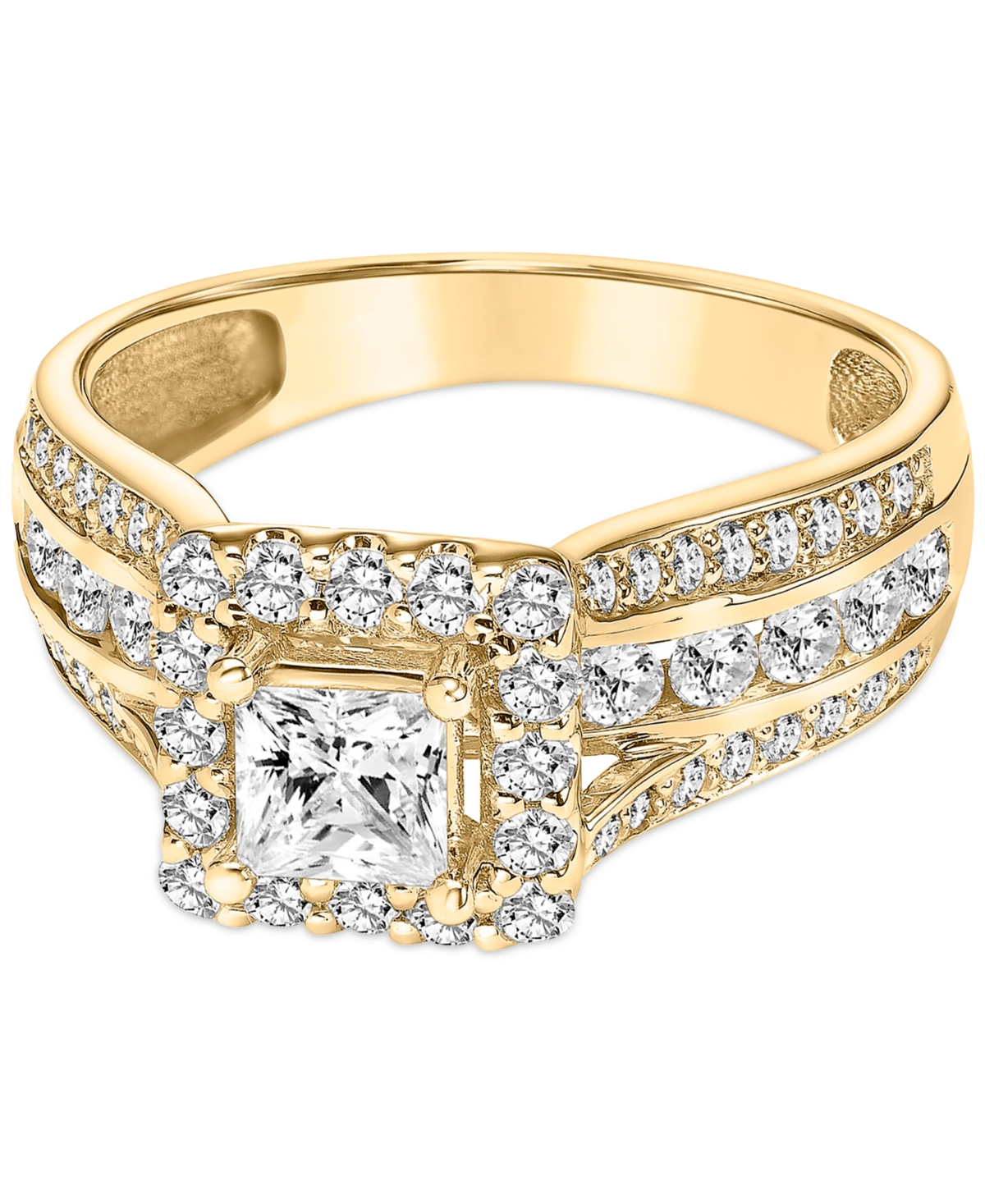 Macy's Diamond Princess Halo Triple Row Engagement Ring (1-1/2 Ct. T.w.) In 14k Gold In Yellow Gold