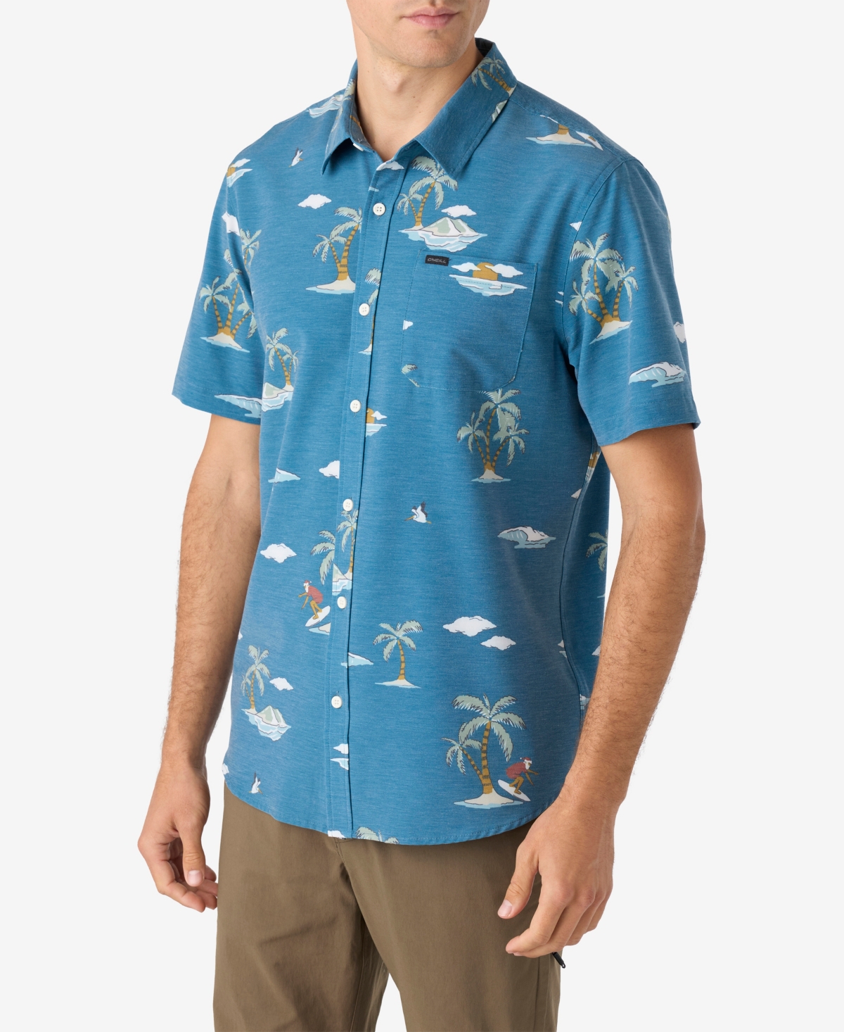 O'neill Men's Trvlr Short Sleeve Printed Button-front Performance Shirt In Real Teal