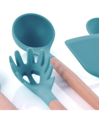  Set of 9 Silicone and Wood Cooking Utensils