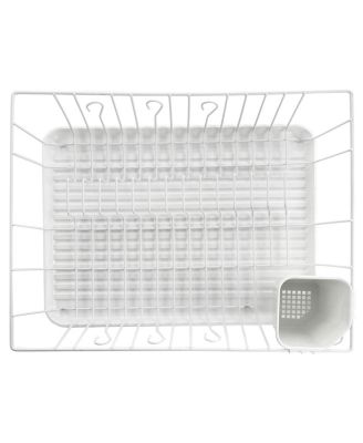 17.5 Inch White Single Level Dish Rack with 14 Plate Positioners and a Detachable Utensil Holder