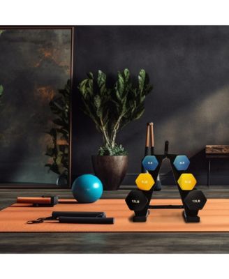 5, 8, and 12 Pound Neoprene Coated Dumbbell Set with Stand