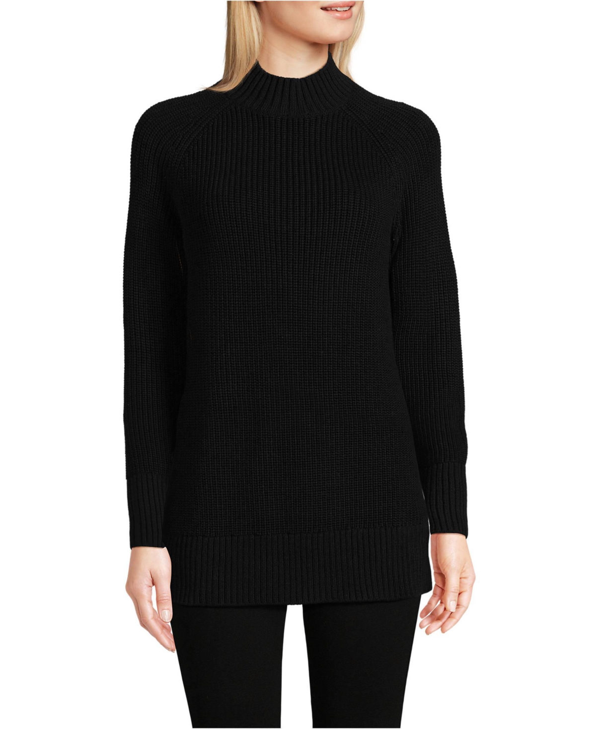 Women's Drifter Shaker Easy Fit Mock Neck Tunic Sweater - Black