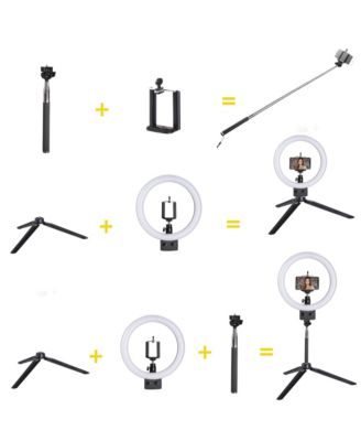 8" Dimmable LED Ring Light Floor Table Stand USB with Phone Holder for Makeup Live Stream