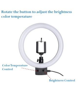 8" Dimmable LED Ring Light Floor Table Stand USB with Phone Holder for Makeup Live Stream