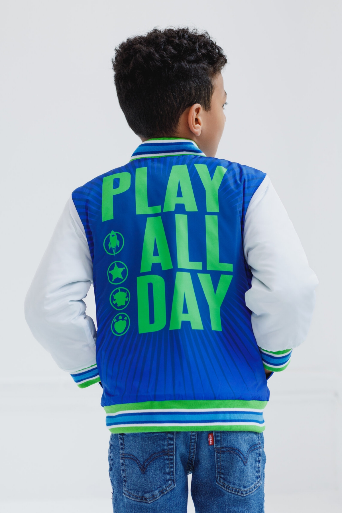 Disney Toddler Boys Toy Story Cars Zip Up Varsity Bomber Jacket to (2T - 7-8) -/ green / white