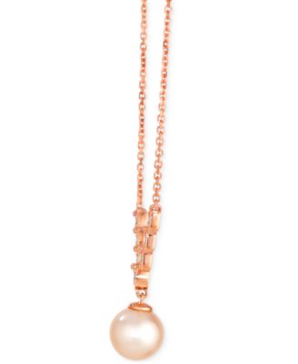 Pink Freshwater Pearl (8mm) & Nude Diamond (1/5 ct. t.w.) Adjustable 19" Statement Necklace in 14k Rose Gold