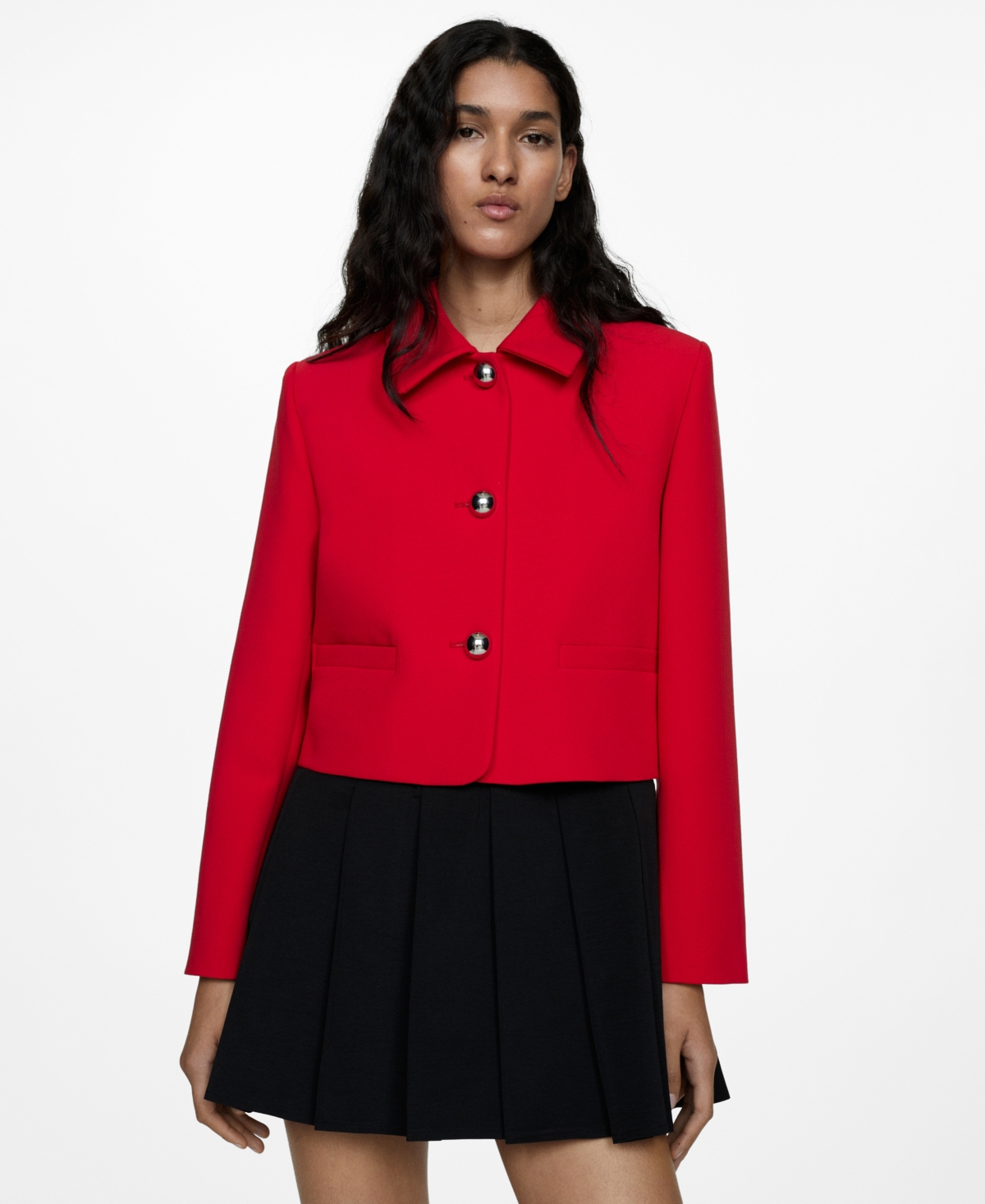 MANGO WOMEN'S BUTTONED CROPPED JACKET 