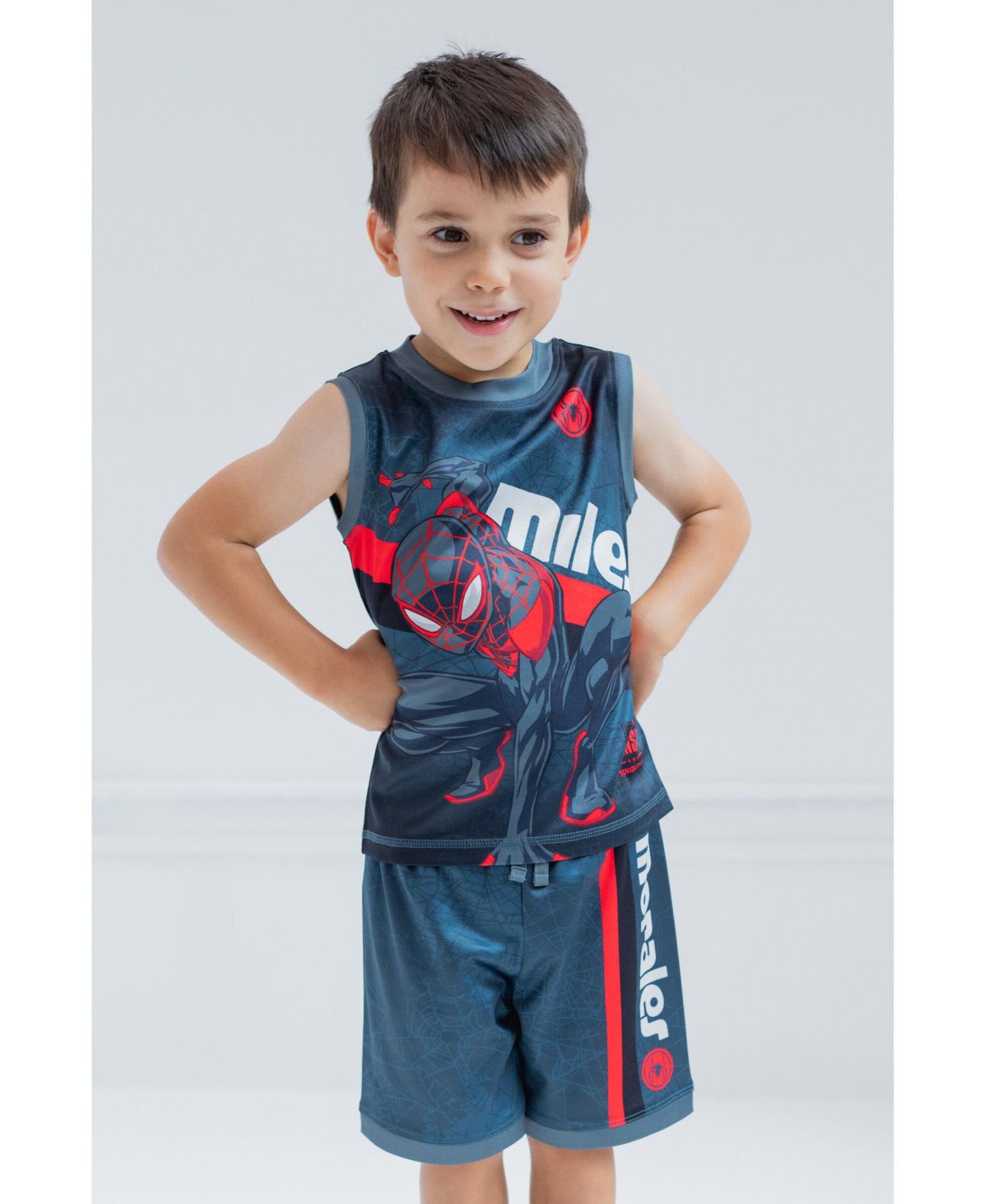 Toddler Boys Spider-Man Miles Morales Mesh Jersey Tank Top Shirt and Basketball Shorts to