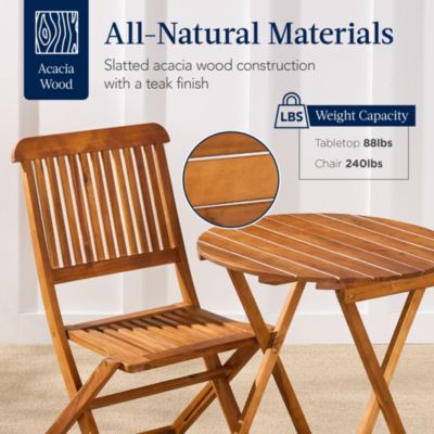 3-Piece Acacia Wood Bistro Set, Folding Patio Furniture w/ 2 Chairs, Table