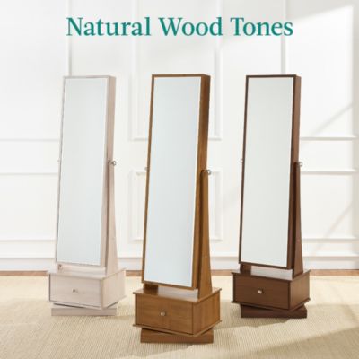 360 Swivel Standing Mirrored Jewelry Cabinet, LED-Lit Makeup Organizer w/ Mirror