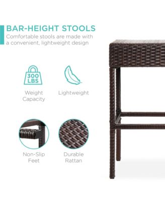 5-Piece Patio Wicker Bar Set w/ Built-In Bottle Opener, Hidden Storage Shelf, 4 Stools