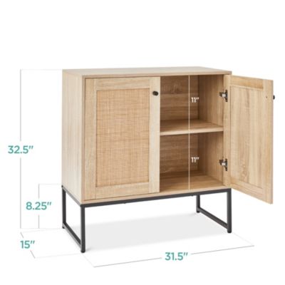 2-Door Rattan Storage Cabinet, Accent Furniture, Cupboard w/ Non-Scratch Foot Pads