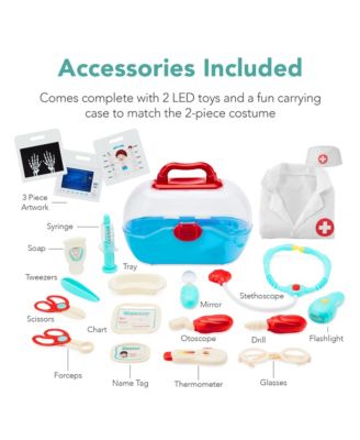 Pretend Play Doctor's Office, Wooden Toy Set for Kids w/ Carrying Case, Accessories Included