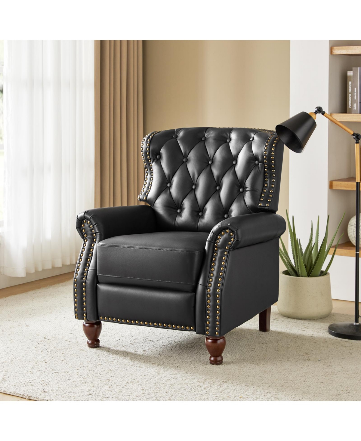 Hulala Home Justine Wooden Upholstery Genuine Leather Recliner with Tufted Back