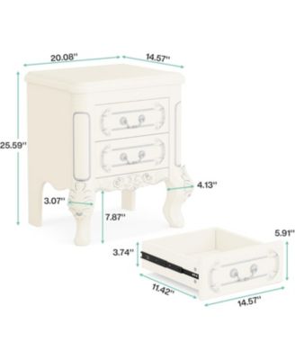 Nightstand, End Table with 2 Drawers, Carved Bedside Tables, Side Table for Bedroom, Living Room, Classic Bedroom Furniture, Night Stand