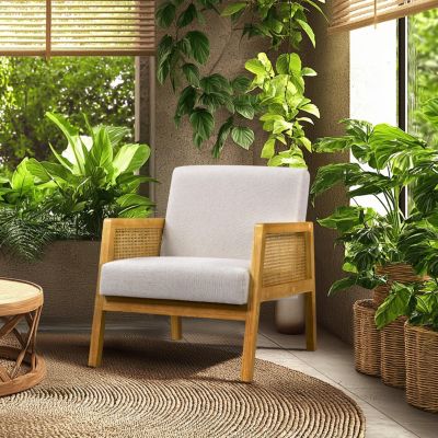 Fabric Upholstered Accent Chair with Rattan Sides