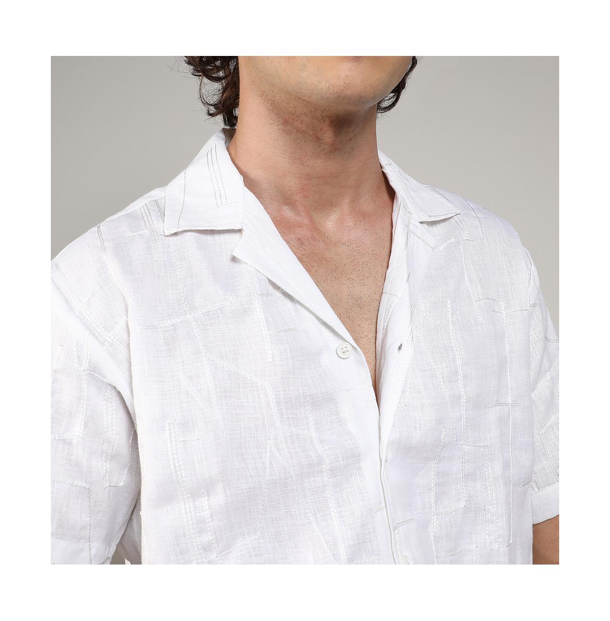 Campus Sutra Men's ChalkEmbroidered Heathered Shirt - White