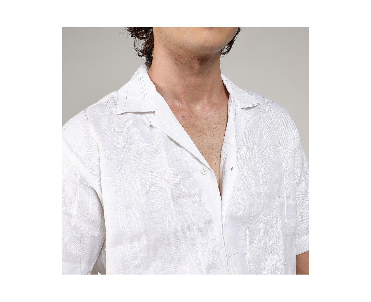 Men's Chalk White Embroidered Heathered Shirt