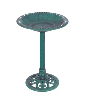 Outdoor Garden Green Pedestal Bird Bath Feeder