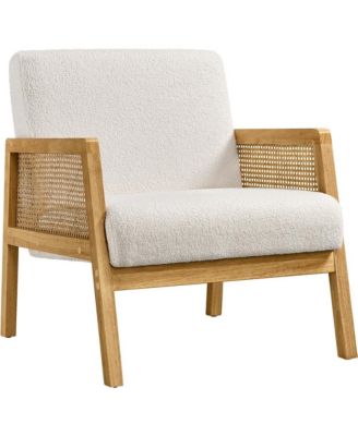 Fabric Upholstered Accent Chair with Rattan Sides