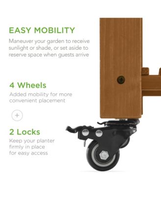 Elevated Mobile Pocket Herb Garden Bed Planter with Lockable Wheels and Storage Shelf