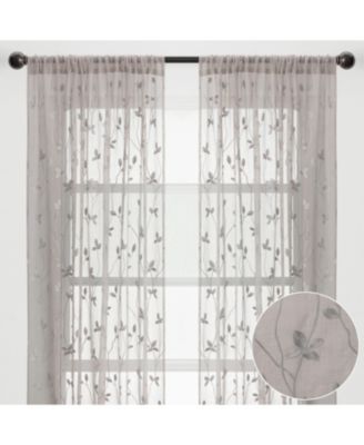 Premium Embroidered Vine Curtains - Sheer Curtains for Living Room, Bedroom, Kitchen - 52" x 96" - White, 2 Panels