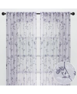 Premium 2-Panel Floral Textured Sheer Curtain Panels - 3-in-1 Back Tab, Rod Pocket, Ring Tab - 52 x 63 Inches