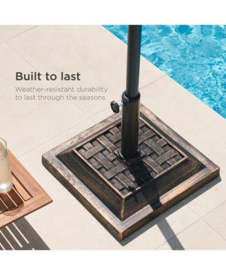26lb Heavy-Duty Steel Square Patio Umbrella Base Stand w/ Decorative Basketweave Pattern - Bronze