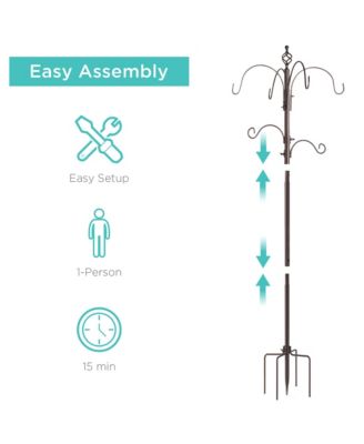 89in 6-Hook Bird Feeding Station, Steel Multi-Feeder Stand w/ 4 Feeders, Tray, Bird Bath