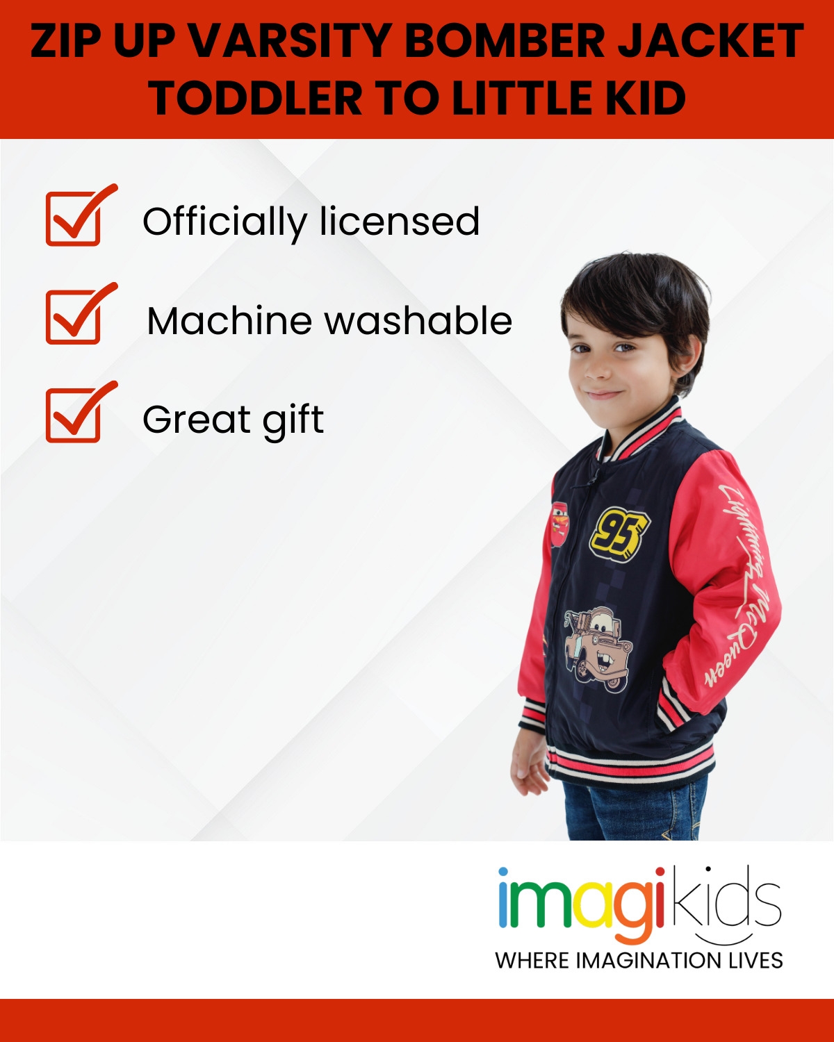 Disney Toddler Boys Toy Story Cars Zip Up Varsity Bomber Jacket to (2T - 7-8) -/ red