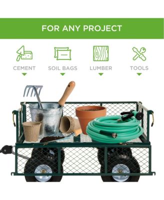 Heavy-Duty Steel Garden Wagon Lawn Utility Cart w/ 400lb Capacity, Removable Sides, Handle - Gray