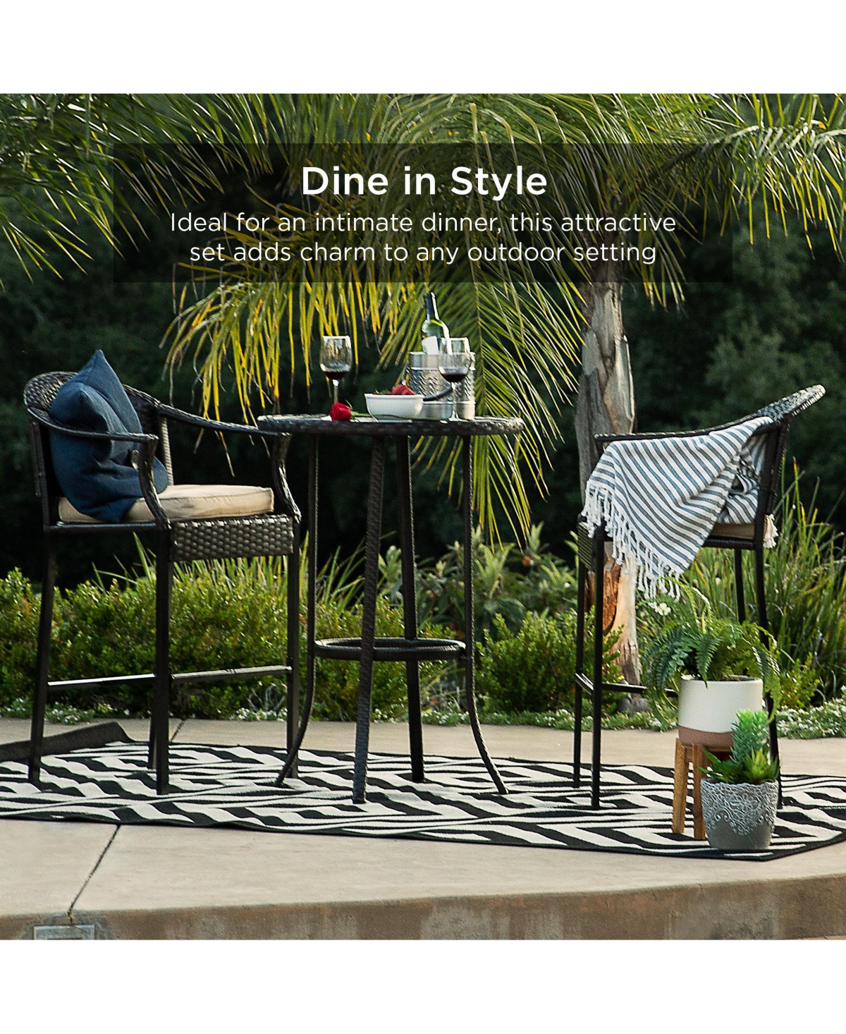 Best Choice Products 3-Piece Outdoor Wicker Bistro Bar Height Set for Patio, Garden w/ Barstools, Steel Frame -beige