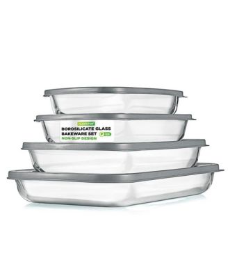 4 Sets of High Borosilicate Rectangular Glass Bakeware Set with PE Lid (Red)