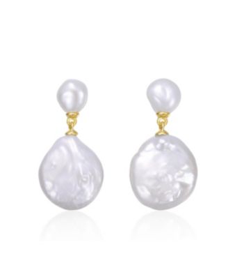 Sterling Silver 14K Gold Plated with Mother of Pearl Coin Drop Dangle Earrings